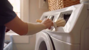 Dryer vent cleaning with a brush in a home setting