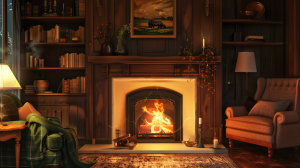 Family relaxing by a fireplace with a clean, smoothly venting chimney