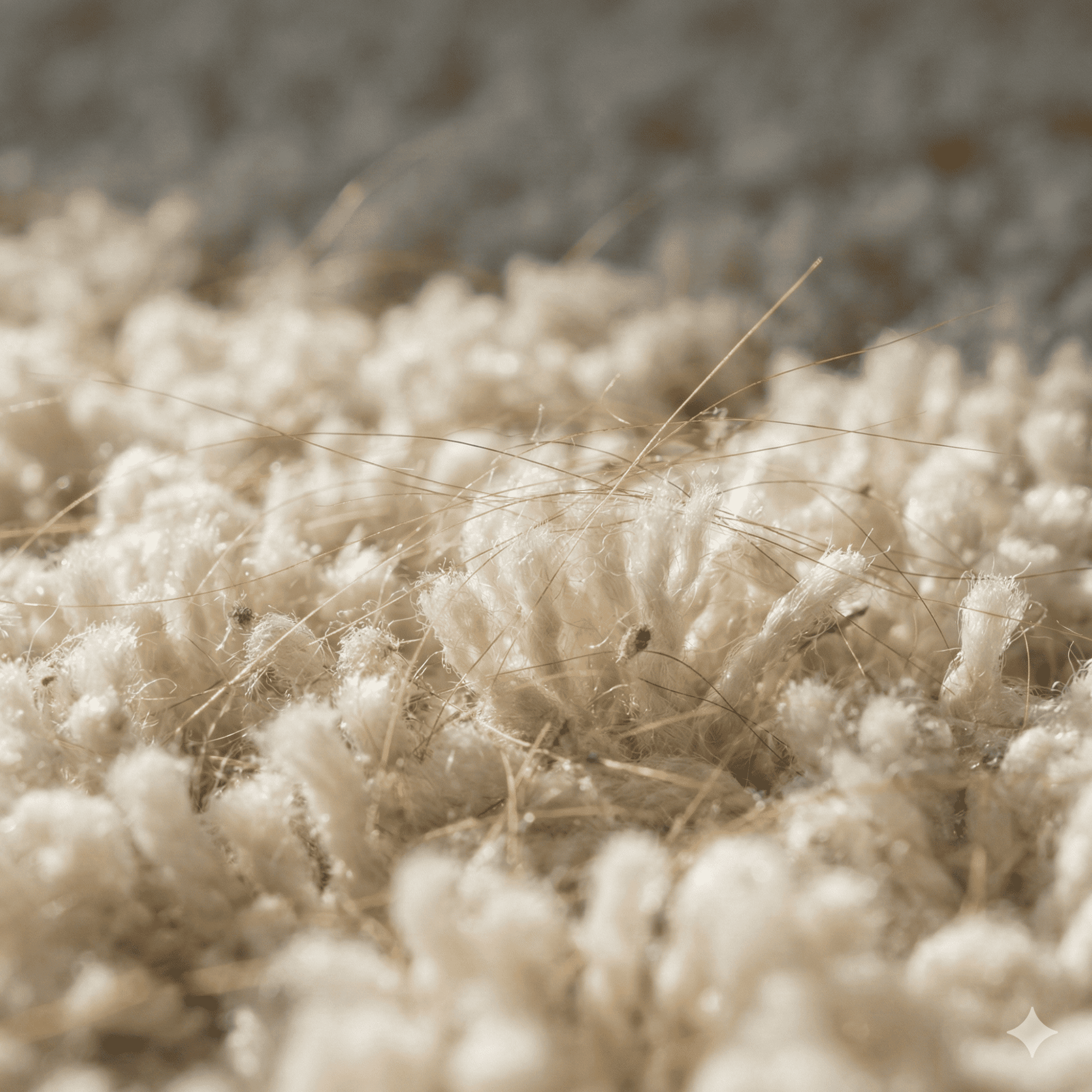Close up of dog hair trapped in carpet fibers